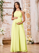 Stunning A-line Halter Empire Floor Length Chiffon Bridesmaid Gowns Daffodil