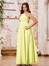 Stunning A-line Halter Empire Floor Length Chiffon Bridesmaid Gowns Daffodil