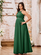 Stunning A-line Halter Empire Floor Length Chiffon Bridesmaid Gowns Dark Green