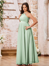 Stunning A-line Halter Empire Floor Length Chiffon Bridesmaid Gowns Dusty Sage