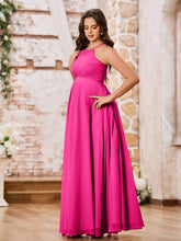 Stunning A-line Halter Empire Floor Length Chiffon Bridesmaid Gowns Fuchsia