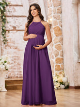 Stunning A-line Halter Empire Floor Length Chiffon Bridesmaid Gowns Grape