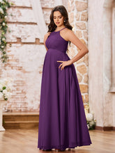 Stunning A-line Halter Empire Floor Length Chiffon Bridesmaid Gowns Grape