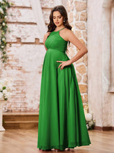Stunning A-line Halter Empire Floor Length Chiffon Bridesmaid Gowns Green