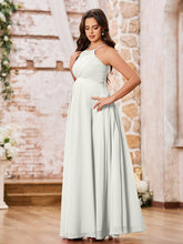 Stunning A-line Halter Empire Floor Length Chiffon Bridesmaid Gowns Ivory