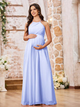Stunning A-line Halter Empire Floor Length Chiffon Bridesmaid Gowns Lavender