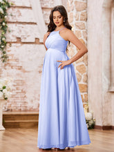 Stunning A-line Halter Empire Floor Length Chiffon Bridesmaid Gowns Lavender
