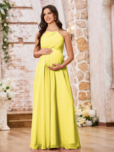 Stunning A-line Halter Empire Floor Length Chiffon Bridesmaid Gowns Lemon