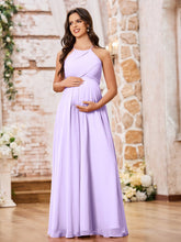 Stunning A-line Halter Empire Floor Length Chiffon Bridesmaid Gowns Lilac