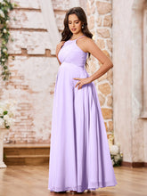 Stunning A-line Halter Empire Floor Length Chiffon Bridesmaid Gowns Lilac