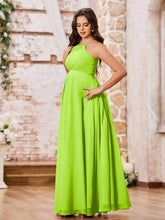 Stunning A-line Halter Empire Floor Length Chiffon Bridesmaid Gowns Lime Green