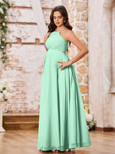 Stunning A-line Halter Empire Floor Length Chiffon Bridesmaid Gowns Mint Green