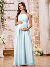 Stunning A-line Halter Empire Floor Length Chiffon Bridesmaid Gowns Mist
