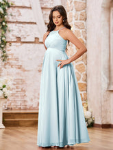 Stunning A-line Halter Empire Floor Length Chiffon Bridesmaid Gowns Mist