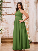 Stunning A-line Halter Empire Floor Length Chiffon Bridesmaid Gowns Moss