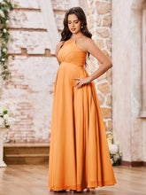Stunning A-line Halter Empire Floor Length Chiffon Bridesmaid Gowns Orange