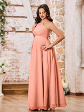 Stunning A-line Halter Empire Floor Length Chiffon Bridesmaid Gowns Papaya
