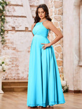 Stunning A-line Halter Empire Floor Length Chiffon Bridesmaid Gowns Pool
