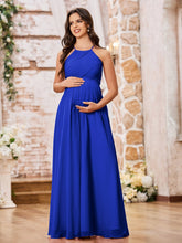 Stunning A-line Halter Empire Floor Length Chiffon Bridesmaid Gowns Royal Blue