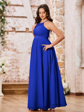 Stunning A-line Halter Empire Floor Length Chiffon Bridesmaid Gowns Royal Blue
