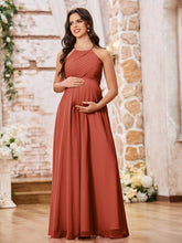 Stunning A-line Halter Empire Floor Length Chiffon Bridesmaid Gowns Rust