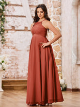 Stunning A-line Halter Empire Floor Length Chiffon Bridesmaid Gowns Rust