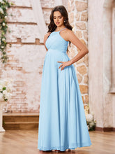 Stunning A-line Halter Empire Floor Length Chiffon Bridesmaid Gowns Sky Blue