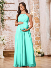Stunning A-line Halter Empire Floor Length Chiffon Bridesmaid Gowns Spa