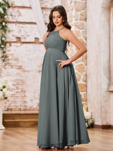 Stunning A-line Halter Empire Floor Length Chiffon Bridesmaid Gowns Steel Grey