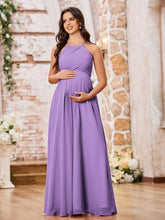 Stunning A-line Halter Empire Floor Length Chiffon Bridesmaid Gowns Tahiti
