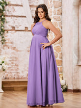 Stunning A-line Halter Empire Floor Length Chiffon Bridesmaid Gowns Tahiti