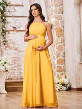 Stunning A-line Halter Empire Floor Length Chiffon Bridesmaid Gowns Tangerine