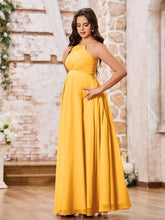 Stunning A-line Halter Empire Floor Length Chiffon Bridesmaid Gowns Tangerine