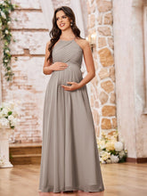 Stunning A-line Halter Empire Floor Length Chiffon Bridesmaid Gowns Taupe