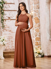 Stunning A-line Halter Empire Floor Length Chiffon Bridesmaid Gowns Terracotta