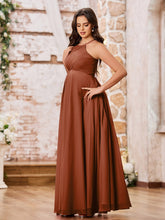 Stunning A-line Halter Empire Floor Length Chiffon Bridesmaid Gowns Terracotta