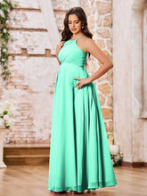 Stunning A-line Halter Empire Floor Length Chiffon Bridesmaid Gowns Turquoise
