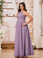 Stunning A-line Halter Empire Floor Length Chiffon Bridesmaid Gowns Wisteria