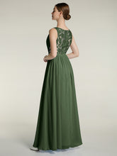 Lace and Chiffon Full Length Dress with V-neck Olive Green