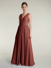 Lace and Chiffon Full Length Dress with V-neck Terracotta