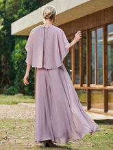 Elegant A-line Chiffon Dress with Diamond Neck Cape Dusk