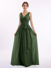 Chiffon Dress with Lace Straps Decor with Sash Bow Olive Green