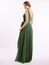 Chiffon Dress with Lace Straps Decor with Sash Bow Olive Green