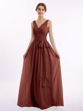 Chiffon Dress with Lace Straps Decor with Sash Bow Terracotta