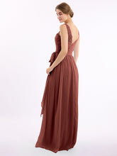 Chiffon Dress with Lace Straps Decor with Sash Bow Terracotta