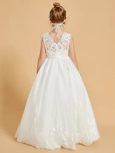 Lace Tulle Floor-Length Flower Girl Dress with Princess Embroidery