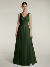 V-neck Tulle Floor Length Bridesmaid Dress Olive Green
