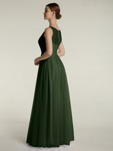 V-neck Tulle Floor Length Bridesmaid Dress Olive Green