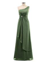 One Shoulder CASCADE SKIRT Chiffon Gowns Olive Green