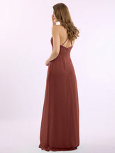 Spaghetti Strap Chiffon Gowns with Pockets and V Neck Terracotta